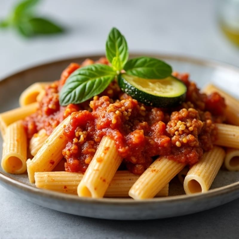 Lean Ground Turkey Pasta with Hearty Marinara and Roasted Zucchini