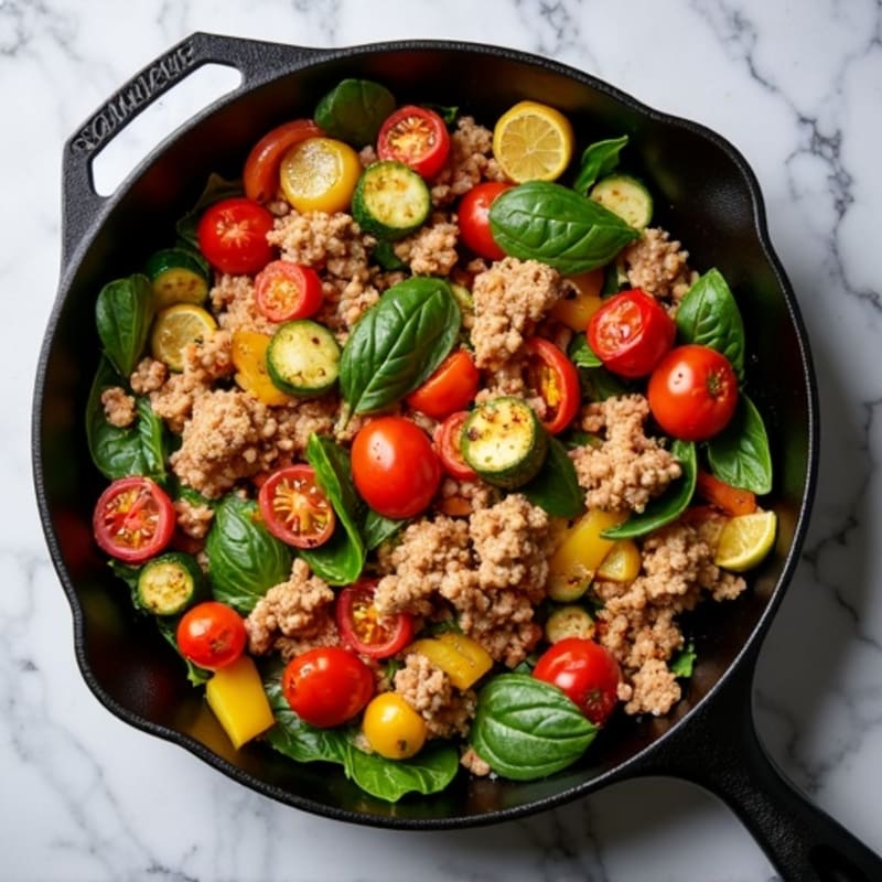 Lean Ground Turkey and Roasted Vegetable Skillet