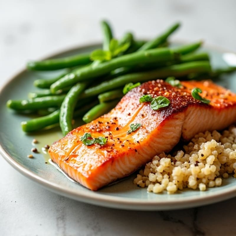Seared Salmon with Quinoa and Garlic Green Beans