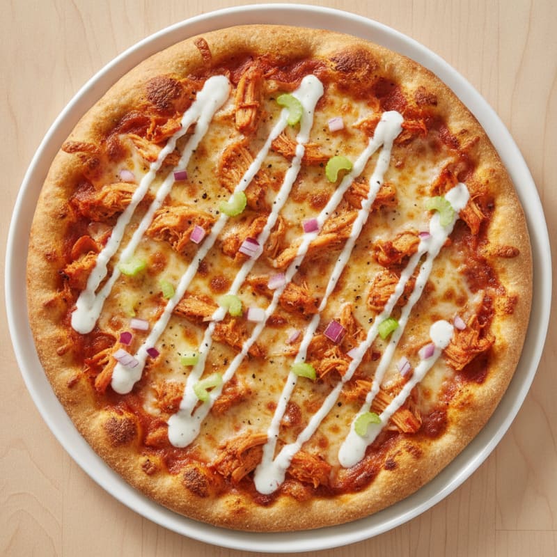 Buffalo Chicken Pizza with Ranch Drizzle