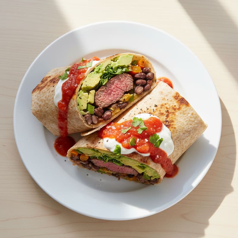 Loaded Steak and Bean Burrito