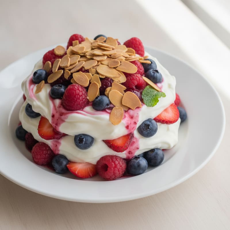 Greek Yogurt Protein Parfait with Mixed Berries and Almonds