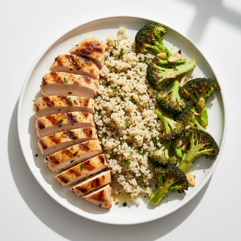 Grilled Chicken Breast with Quinoa and Roasted Broccoli