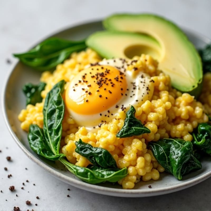 Fluffy Protein-Packed Scrambled Eggs with Fresh Spinach and Creamy Avocado