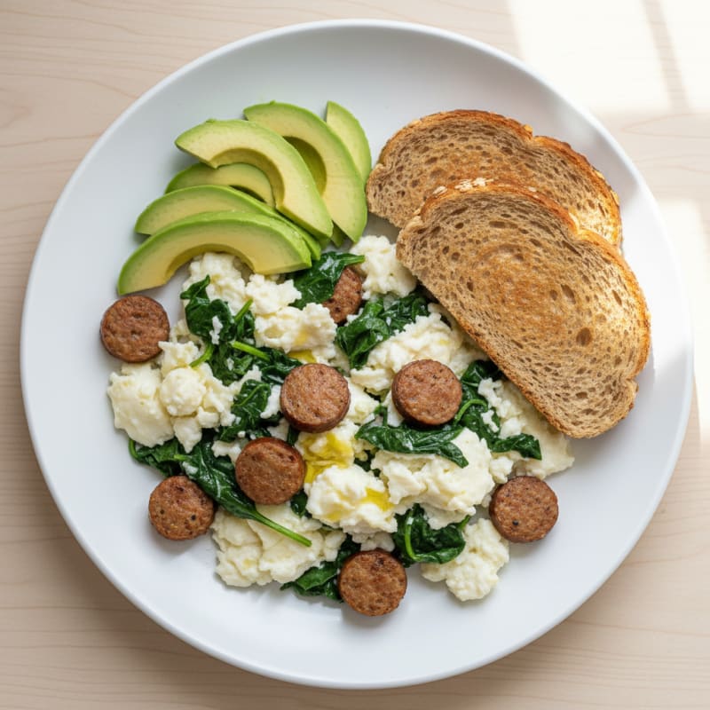 Egg White Scramble with Turkey Sausage and Spinach