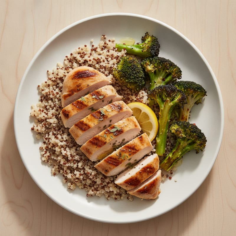 Grilled Chicken Breast with Quinoa and Roasted Broccoli