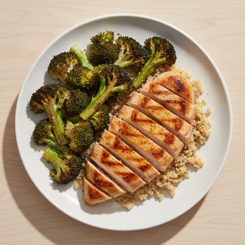 Grilled Chicken Breast with Quinoa and Roasted Broccoli