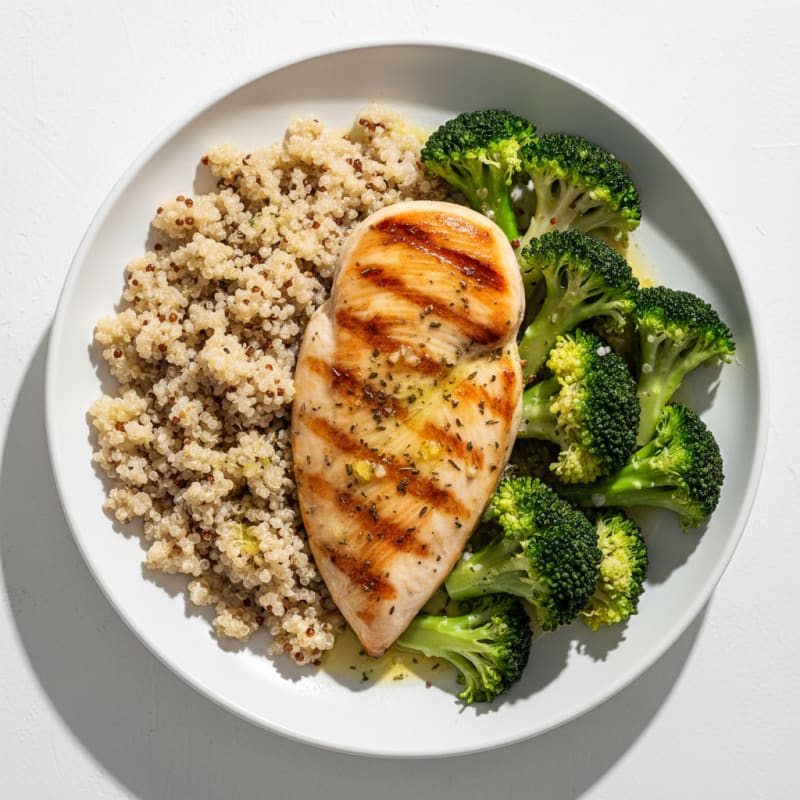 Grilled Chicken Breast with Quinoa and Steamed Broccoli