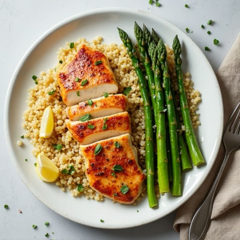 Lean Chicken Breast with Roasted Asparagus and Quinoa