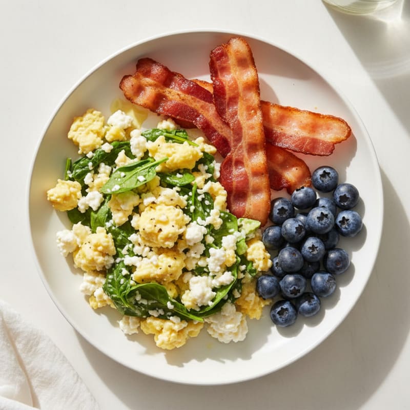 Cottage Cheese Scramble with Spinach and Turkey Bacon