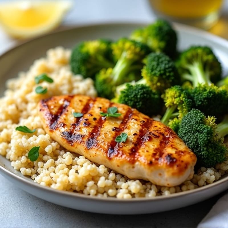 Grilled Lemon Chicken Breast with Quinoa and Roasted Broccoli