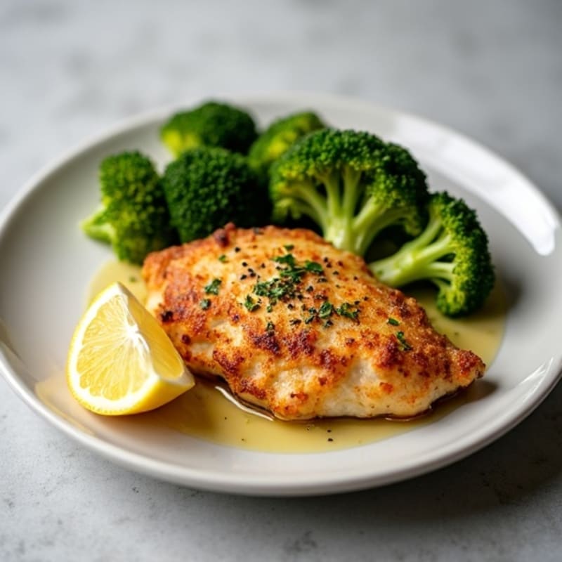 Crispy Chicken Breast with Roasted Broccoli and Lemon