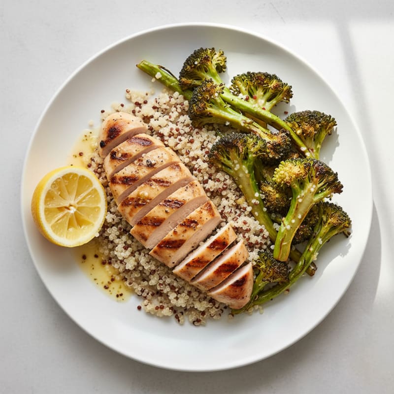 Grilled Chicken Breast with Quinoa and Roasted Broccoli