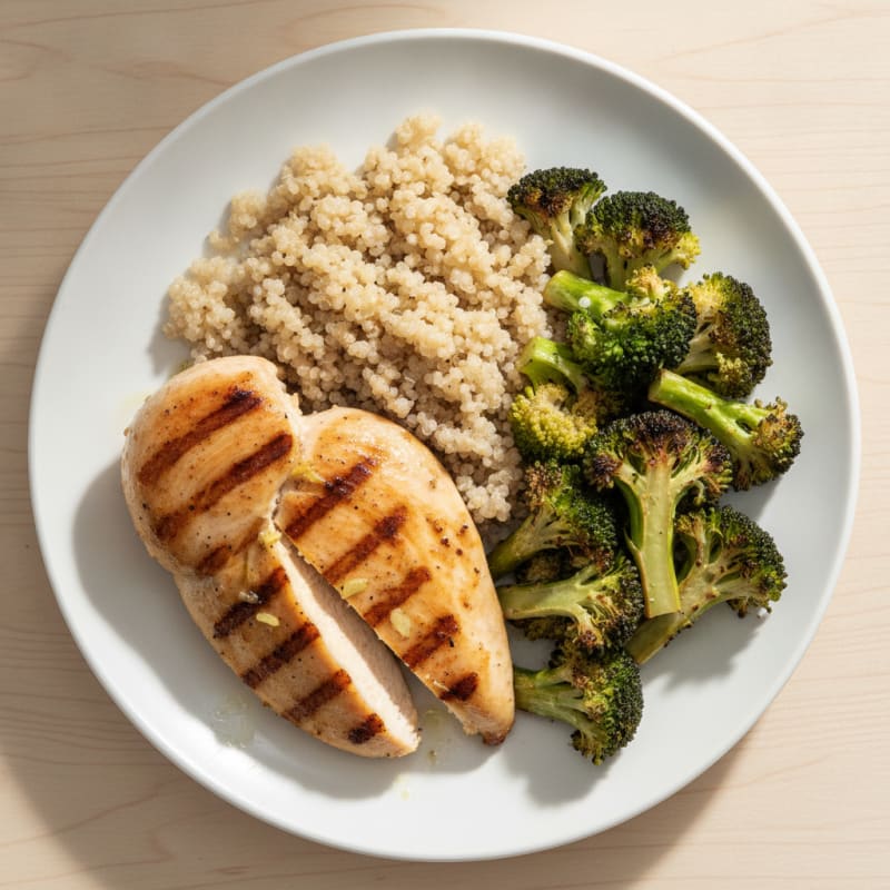 Grilled Chicken Breast with Quinoa and Roasted Broccoli