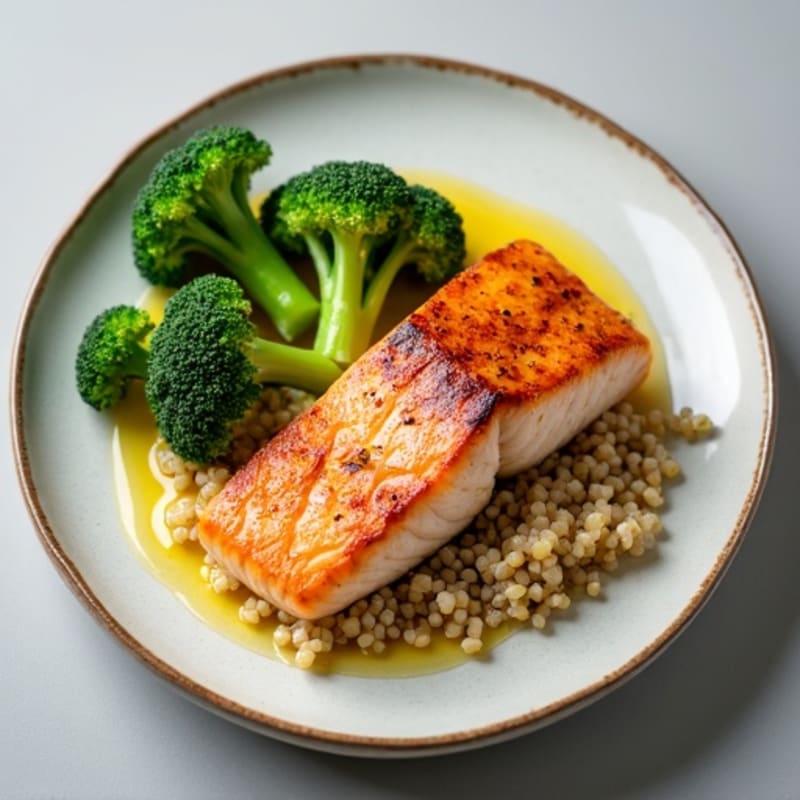 Seared Salmon with Steamed Broccoli and Quinoa