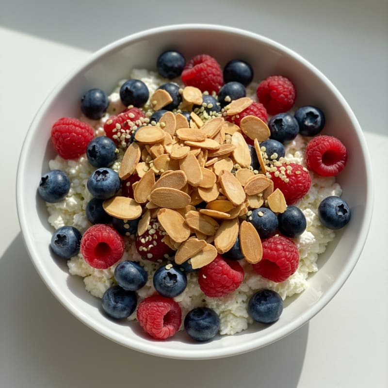 Cottage Cheese and Berry Protein Bowl with Almonds