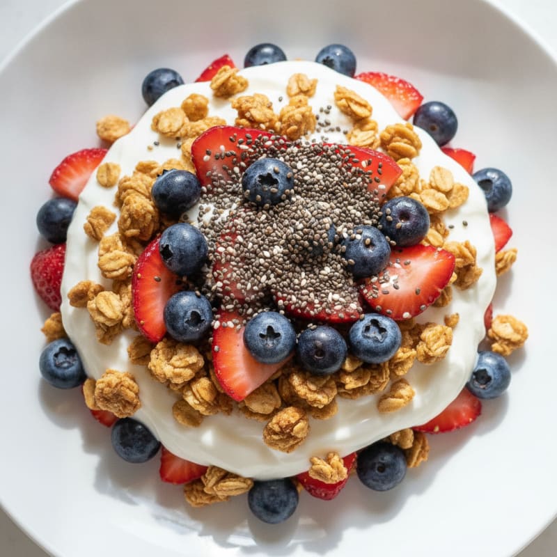 Silky Greek Yogurt Parfait with Crunchy Almond Granola and Fresh Berries