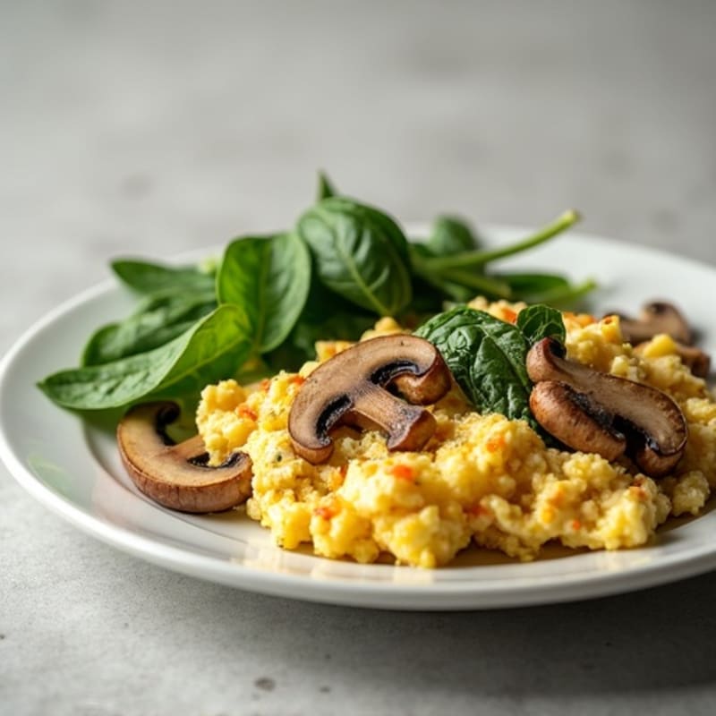Egg White and Turkey Spinach Scramble with Sautéed Mushrooms