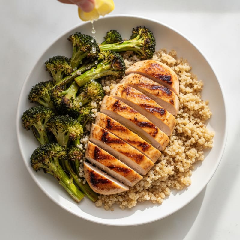 Grilled Chicken Breast and Quinoa Bowl with Roasted Broccoli