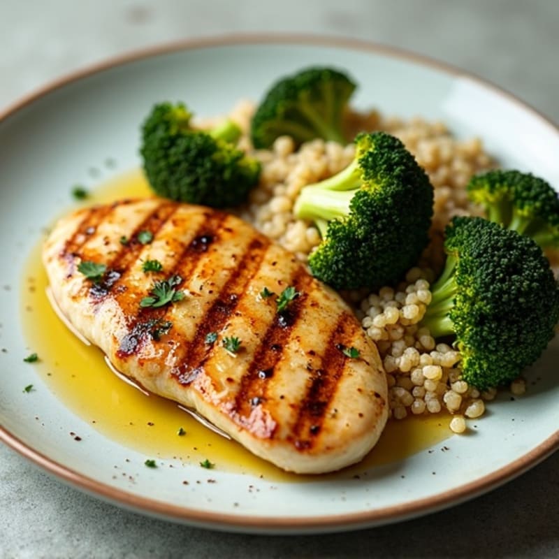 Grilled Chicken Breast with Quinoa and Roasted Broccoli