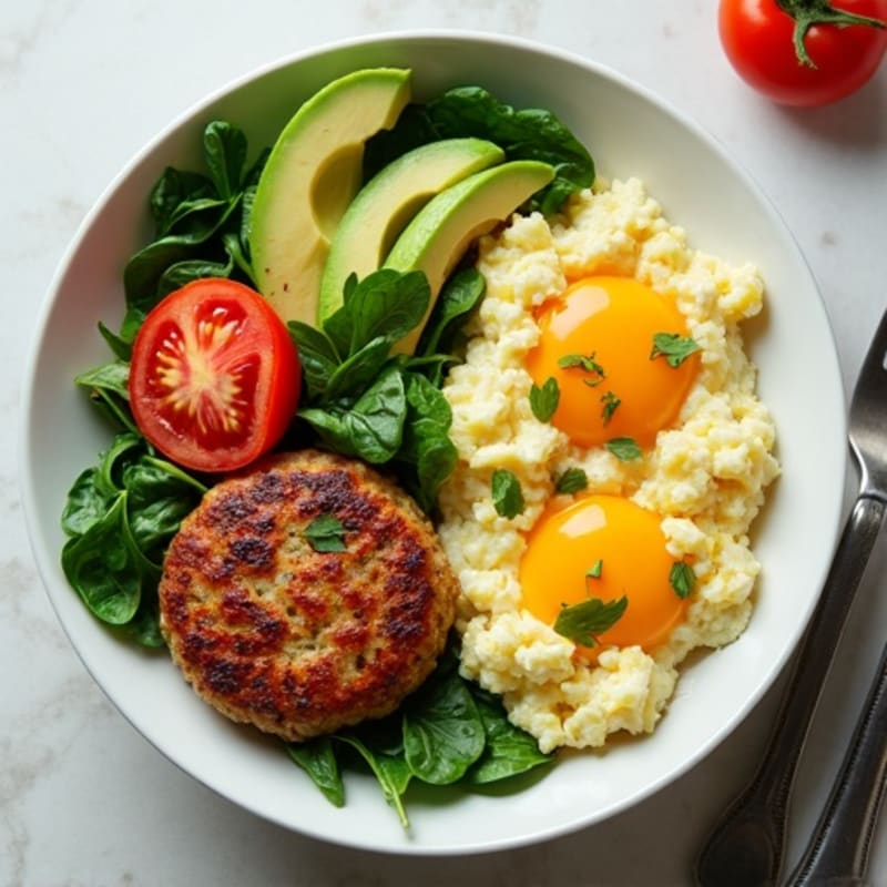 Egg White and Turkey Sausage Scramble with Spinach and Tomatoes