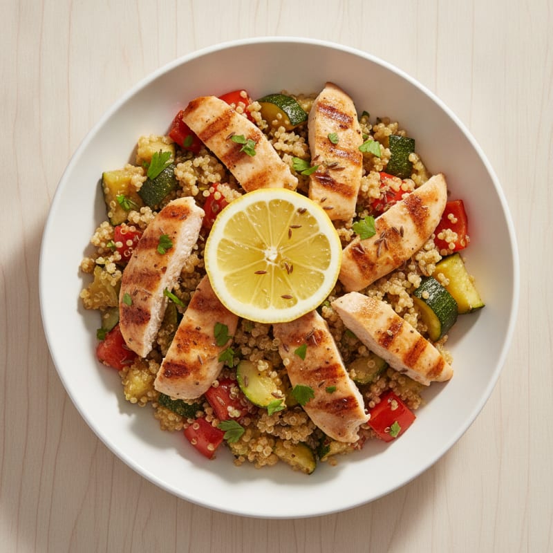 Grilled Chicken and Quinoa Bowl with Roasted Vegetables