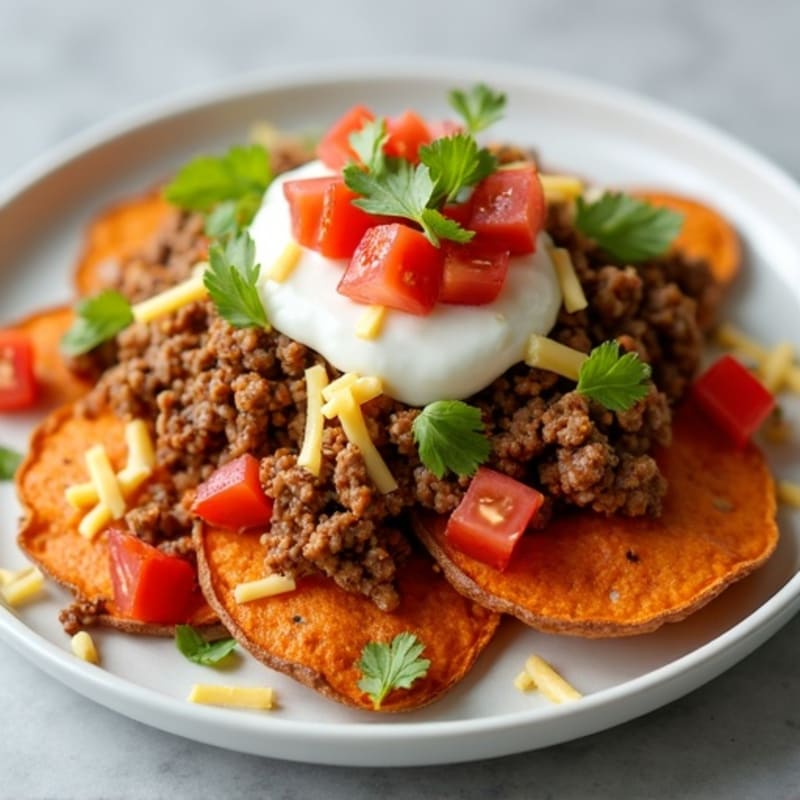 Crispy Sweet Potato Nachos with Lean Ground Turkey and Fresh Pico
