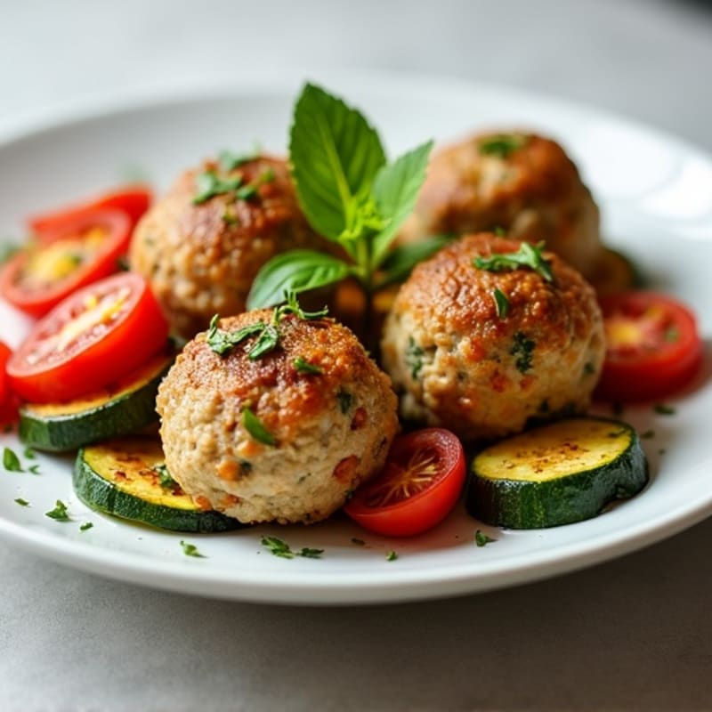 Herb-Crusted Chicken and Turkey Meatballs with Roasted Vegetables
