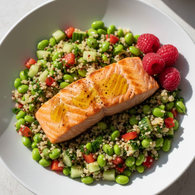 Grilled Salmon with Crunchy Vegetable Quinoa Salad