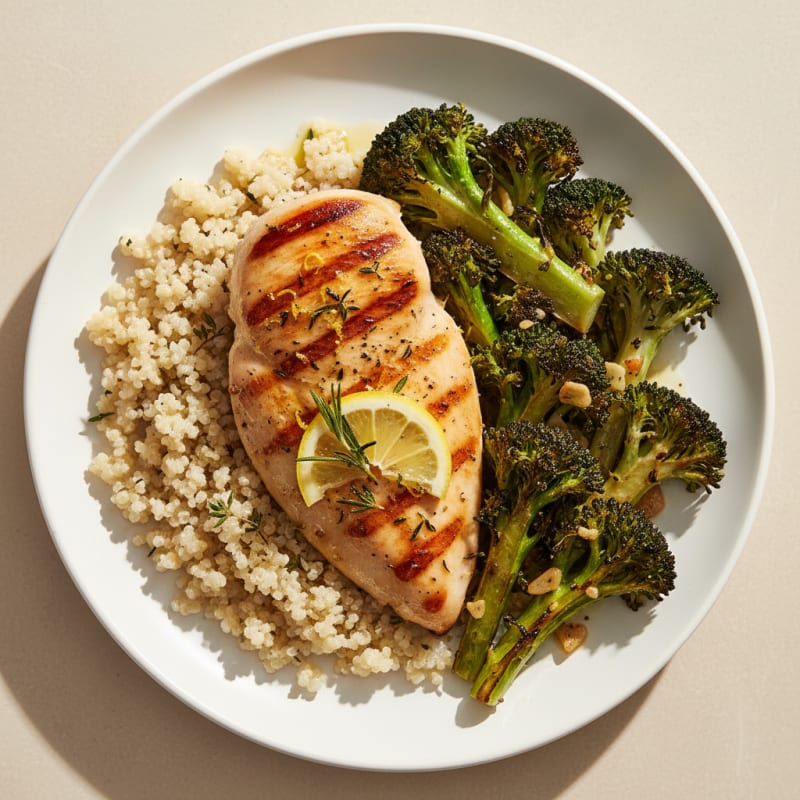 Grilled Chicken Breast with Roasted Broccoli and Quinoa