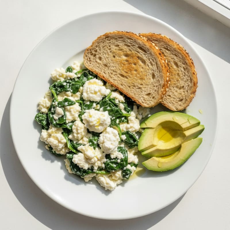 Egg White Scramble with Spinach and Cottage Cheese