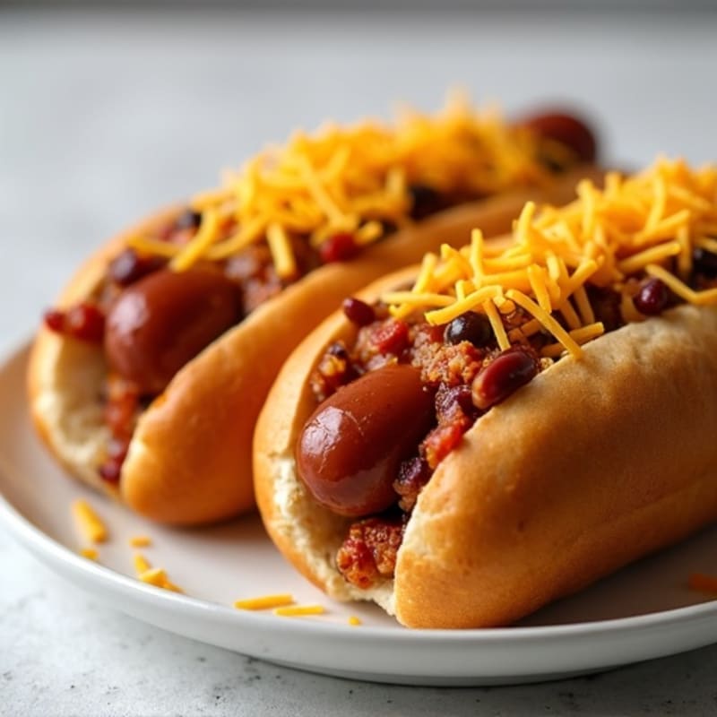Lean Turkey Chili Dogs with Sharp Cheddar