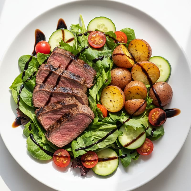 Grilled Steak Salad with Mixed Greens and Cherry Tomatoes