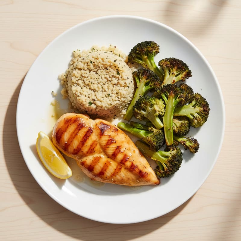 Grilled Chicken Breast with Quinoa and Roasted Broccoli