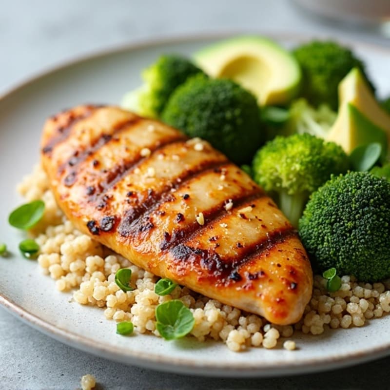 Grilled Chicken Breast with Quinoa and Roasted Broccoli