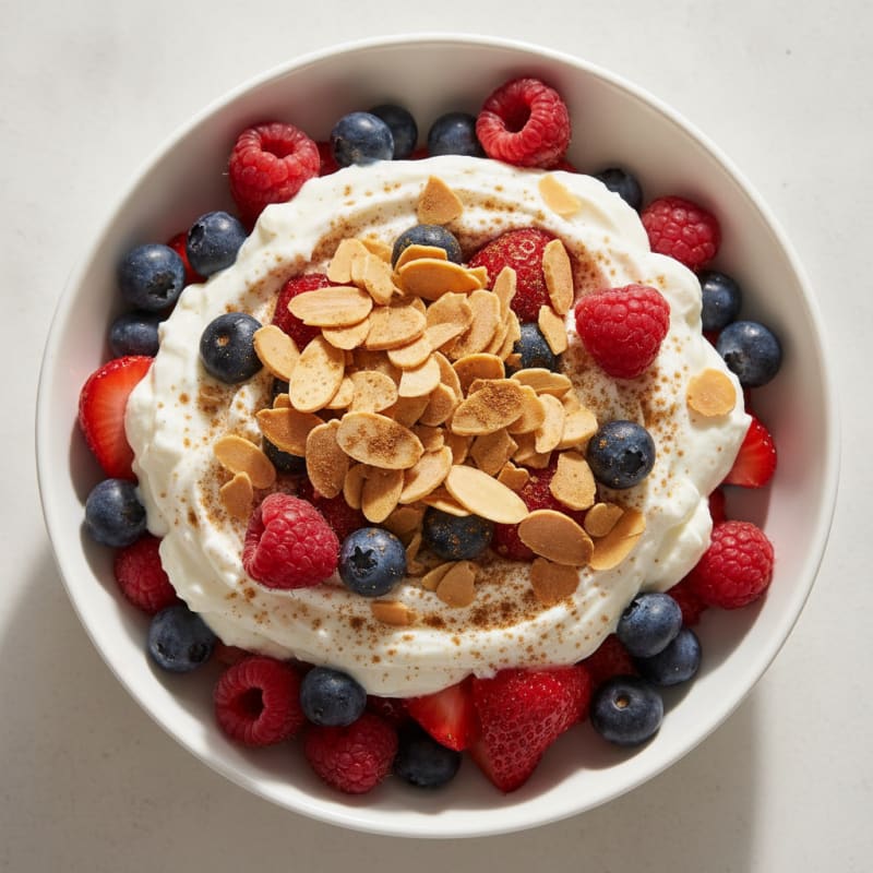 Greek Yogurt Protein Parfait with Mixed Berries and Almonds