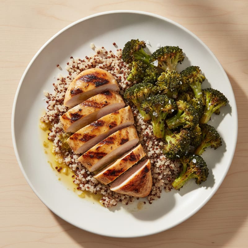 Grilled Chicken Breast with Quinoa and Roasted Broccoli