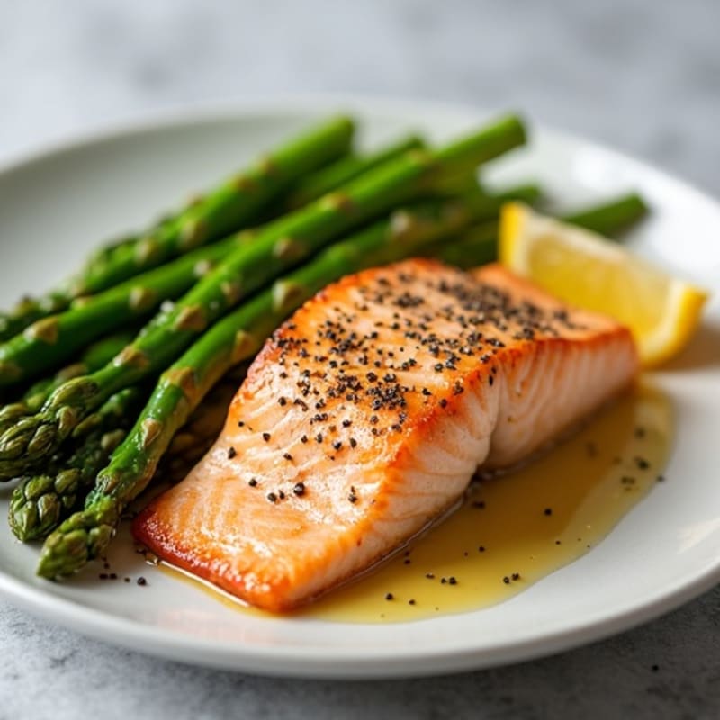 Seared Salmon Fillet with Steamed Asparagus