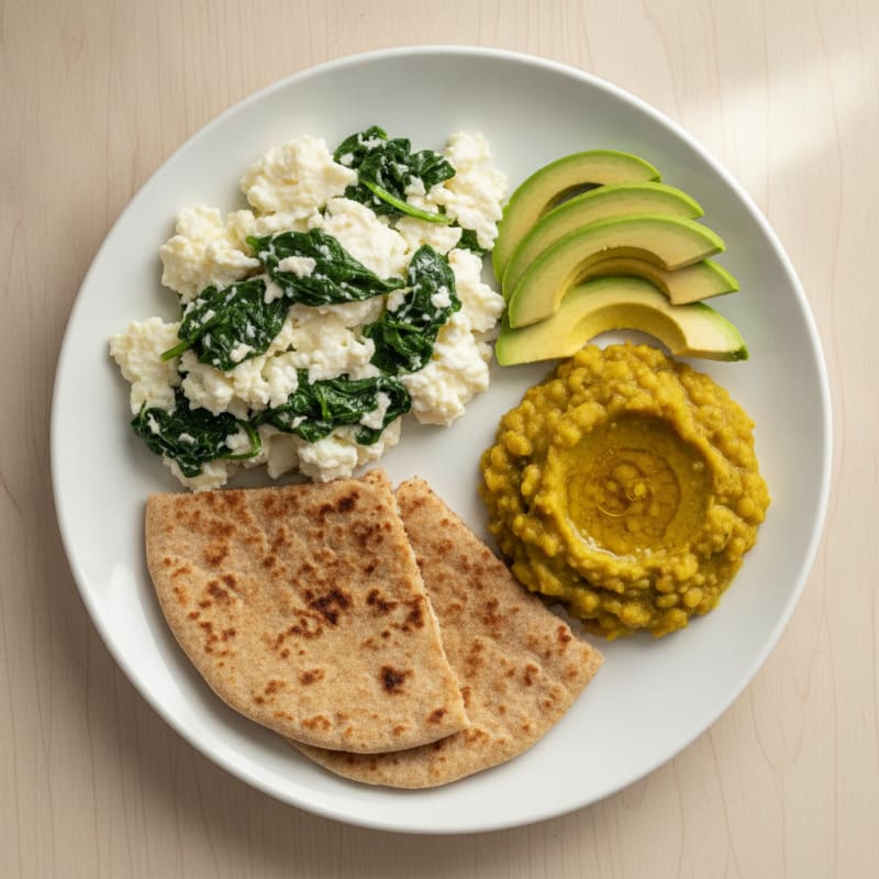 Scrambled Egg Whites with Spinach and Roti