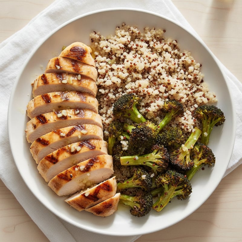 Grilled Lemon Garlic Chicken Breast with Quinoa and Roasted Broccoli
