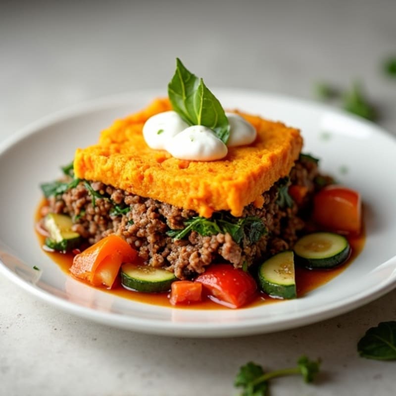 Lean Beef and Vegetable Bake with Creamy Sweet Potato Topping