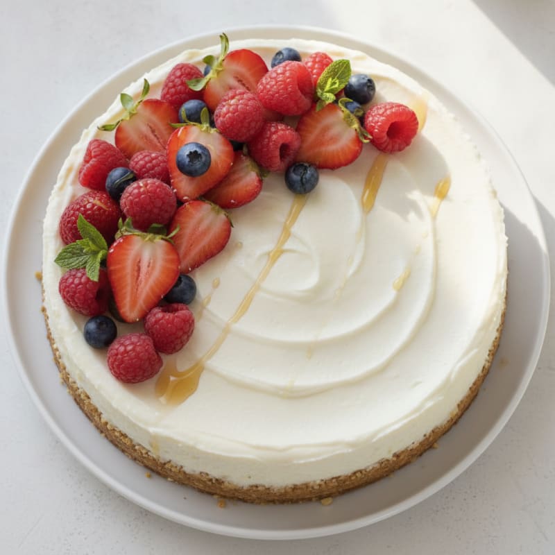 Silky Greek Yogurt Protein Cheesecake with Fresh Berries