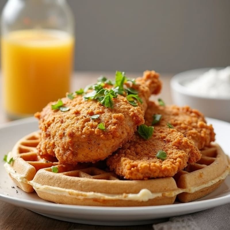 Crispy Baked Chicken and Fluffy Whole Wheat Waffles