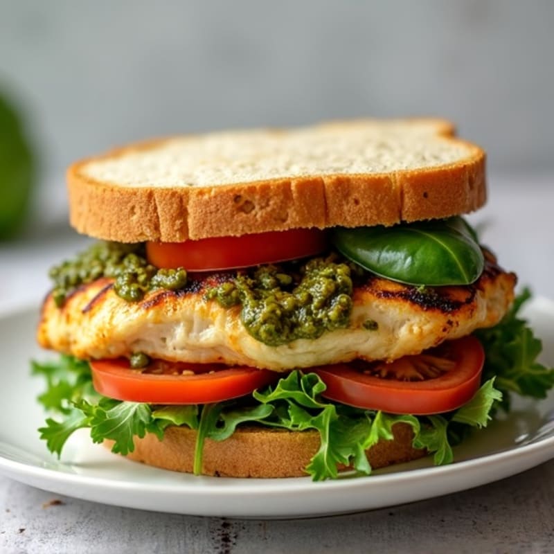 Grilled Pesto Chicken Sandwich with Fresh Greens