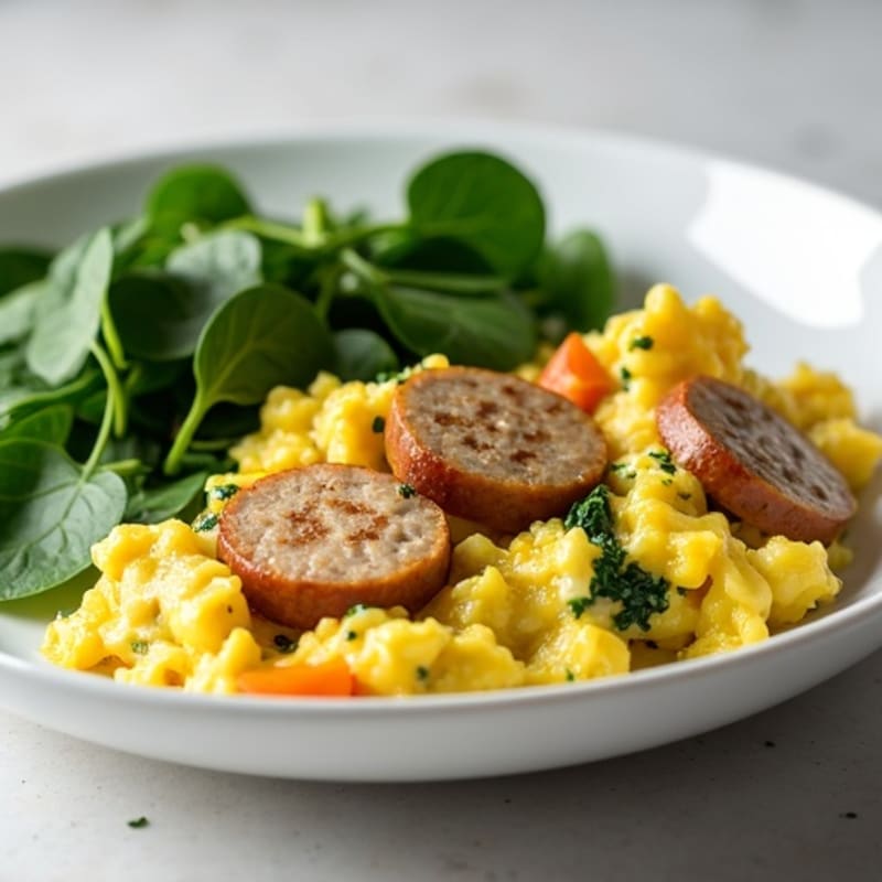 Egg White and Chicken Sausage Scramble with Spinach