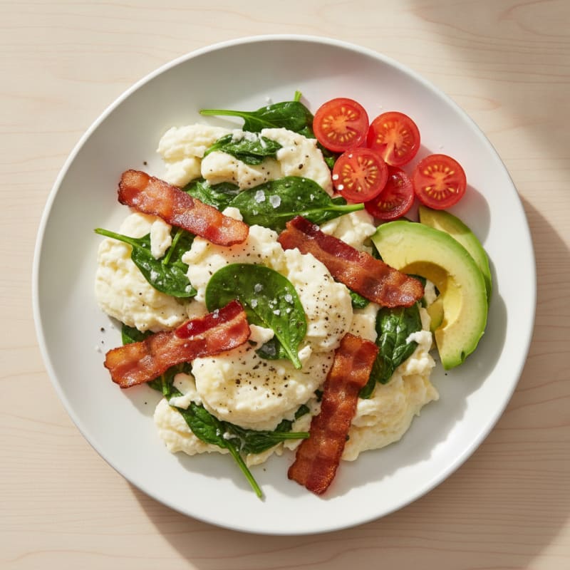 Egg White Scramble with Spinach and Turkey Bacon