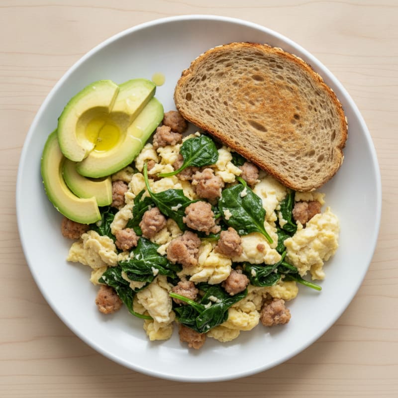 Egg White and Turkey Sausage Scramble with Spinach