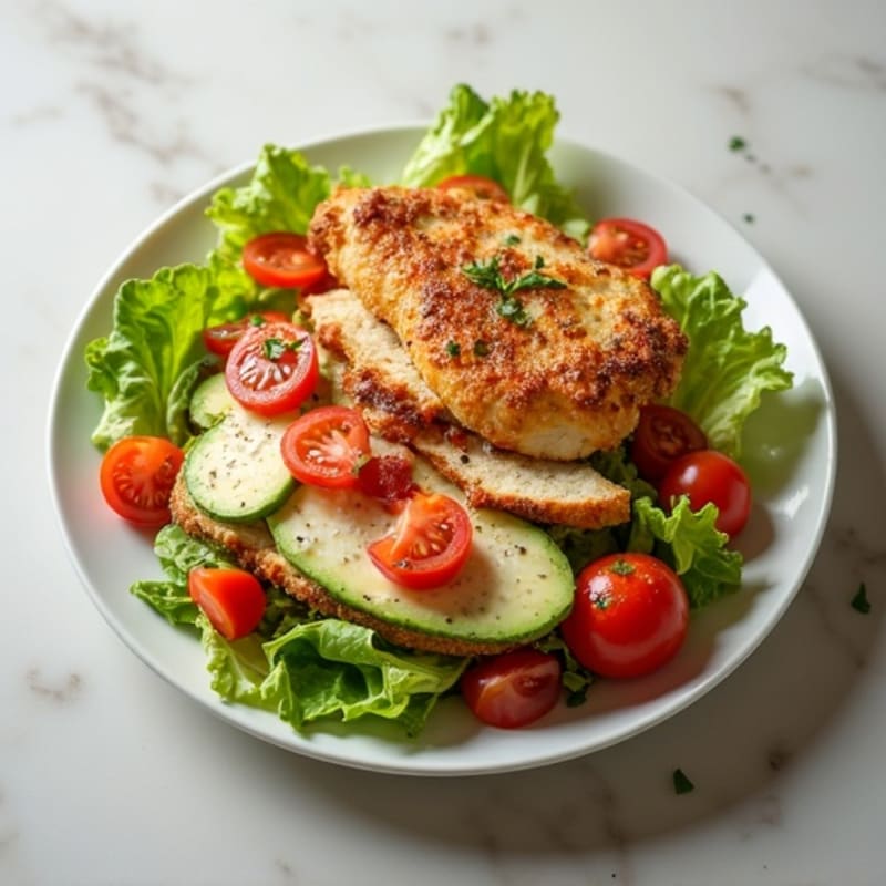 Crispy Chicken BLT Salad with Creamy Avocado Dressing
