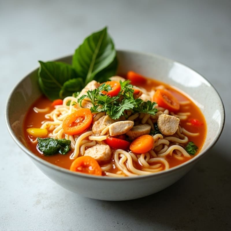 Chicken and Fresh Vegetable Spicy Sriracha Noodle Soup