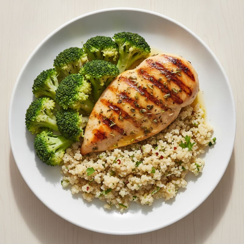 Grilled Chicken Breast with Quinoa and Steamed Broccoli